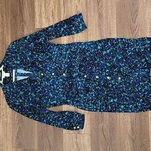 Cache Blue/ Green/Black print dress. Size XL